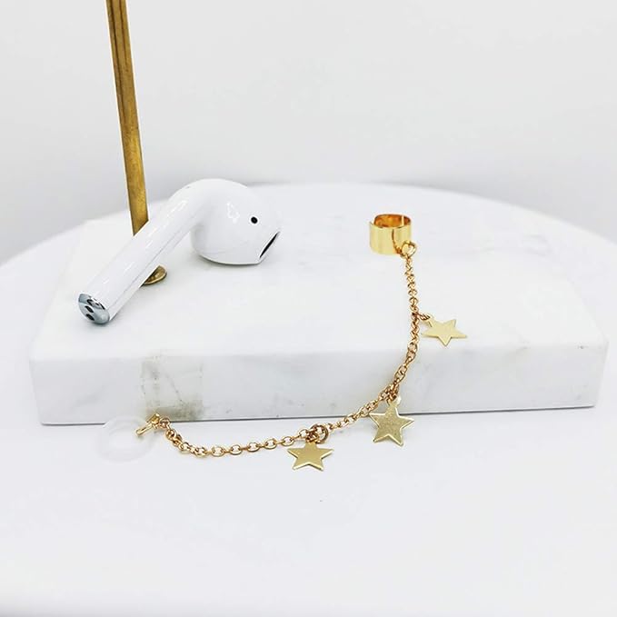 ZOSTLAND 1 Pair Creative Earphone Anti Lost Earring Clip Earclip Strap Wireless Earhook Earbud Ear Bud Holder Connector Compatible with Airpods 1/2/Pro/3 Beats Fit Pro Sony (Star Gold)