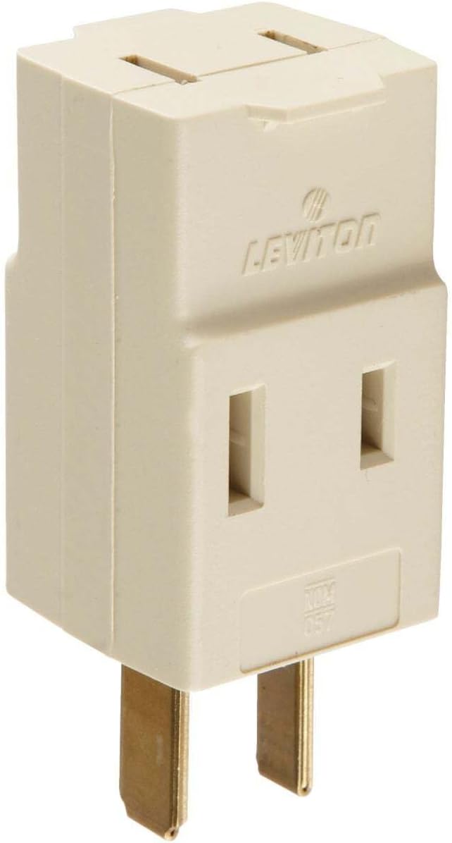 Leviton Non-Grounding Cube Adapter, 125 V, 15 A, 3 Outlet, 531-I, Ivory