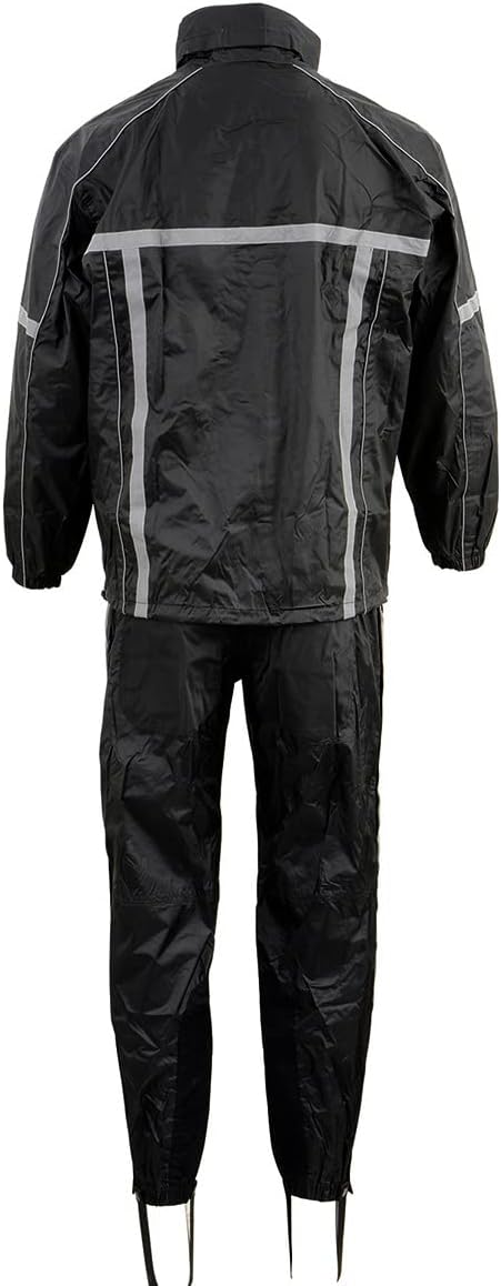 Milwaukee Leather MPM9510 Men's Black Water-Resistant Motorcycle Rain Suit with Hi Vis Reflective Tape