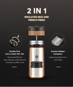 RECAFIMIL Portable French Press Stainless Steel Coffee Maker Travel French Press Insulated Bottle Cup - 320ml Portable Coffee Maker with Double Wall Insulation, Ideal for On - the - go Coffee Lovers