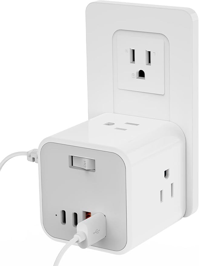 Outlet Extender USB C Wall Charger, Bototek Multi Plug Outlet Splitter 4AC Outlets with 4 USB Port, 20W USB C for Multiple Devices, 5-Sided Multi Plug for Cruise Home Office Dorm Room Essentials