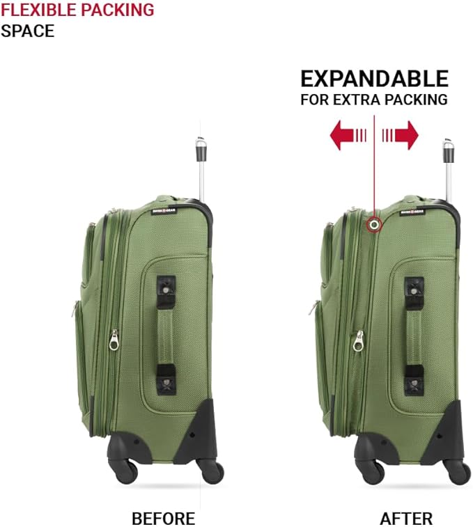 SWISSGEAR Sion Softside Expandable Spinner Luggage Durable Lightweight Travel Suitcase, Evergreen, 3-Piece Set (21/25/29)
