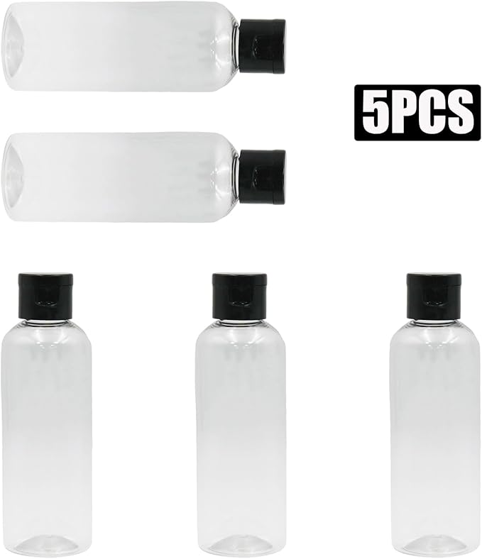 5 Pcs Transparent Travel Size Bottles, 3.4oz Travel Size Containers with Labels, Refillable Liquid Containers for Travel/Travelers/Toiletries