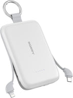 RORRY CharmGo Portable Charger, 10000mAh PD 30W Fast Charging Portable Charger Power Bank with Built-in Cables, Travel Keychain Charger Battery Pack for iPhone 17/16/15, for AirPods 2/3/4/Pro, White