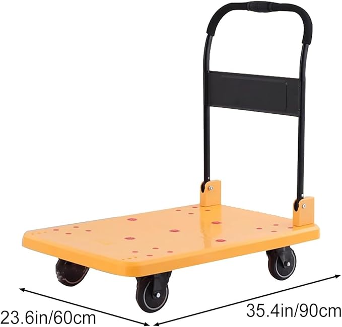 Heavy Duty Folding Hand Truck Cart Portable Moving Cart with 360° Swivel Wheels for Easy Transport of Luggage & Warehouse Items Large Yellow Design