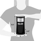 Elite Gourmet EHC112 Personal Single-Serve Compact Coffee Maker Brewer Includes 14Oz. Thermal Travel Mug with Stainless Steel Interior, Compatible with Coffee Grounds, Reusable Filter, Black