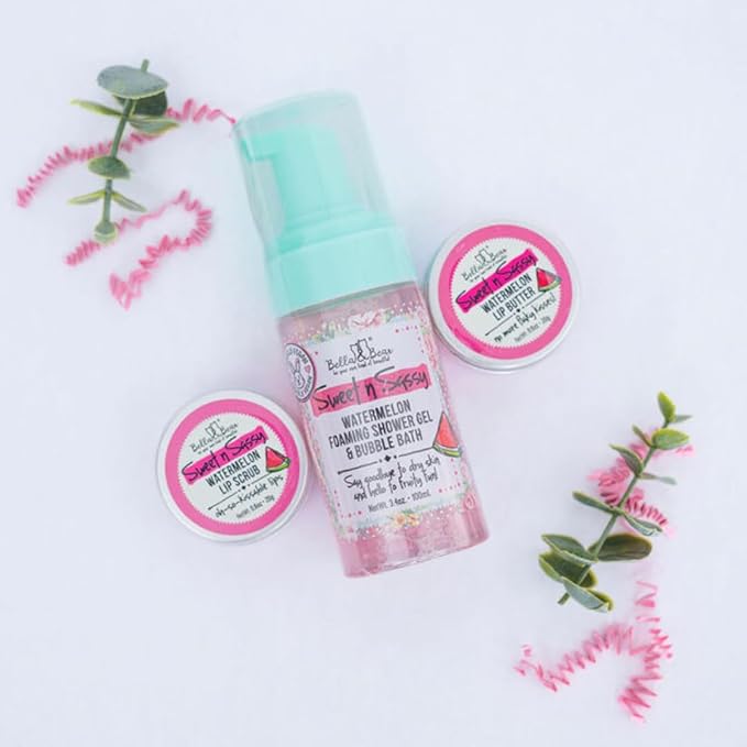 Bella & Bear Sweet 'n' Sassy Mini Spa Gift Set for Women & Teen Girls – Bath & Body Travel Gift Set with Shower Gel, Body Scrub, Lip Scrub & Lip Butter