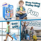 Bluey Kids Suitcase with Wheels Carry On Luggage for Boys Girls Foldable Travel Bag Small Rolling Cabin Case with Handle Lightweight Gifts for Kids S (L18inch x W11.8inch - 15L, Blue)