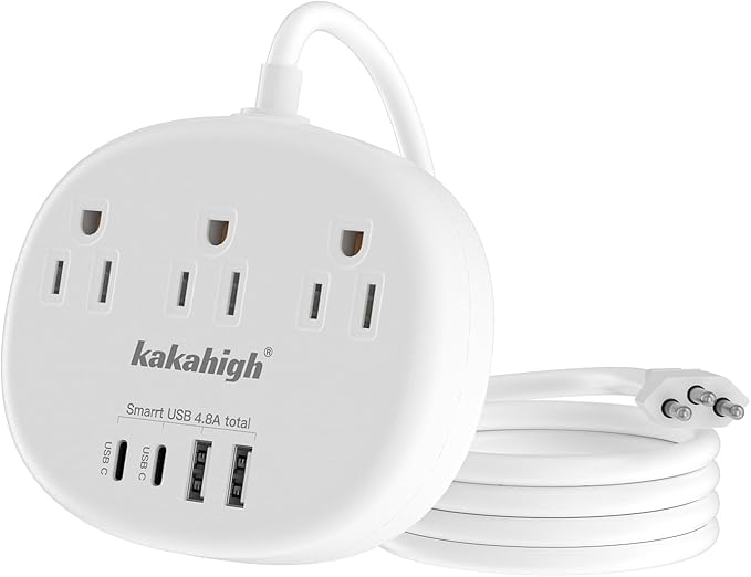 Brazil Power Adapter, Outlet Adapter for Brazil with 3 American Outlets 4 USB Ports (2 USB-C) Total 24W, Type N Plug Adapter for USA to Brazil, 3FT
