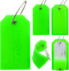 BlueCosto - Luggage tags - large, green, 5 pieces - PVC luggage tags with privacy screen and stainless steel wire loops - personalized luggage identification for travel - name labels for backpacks
