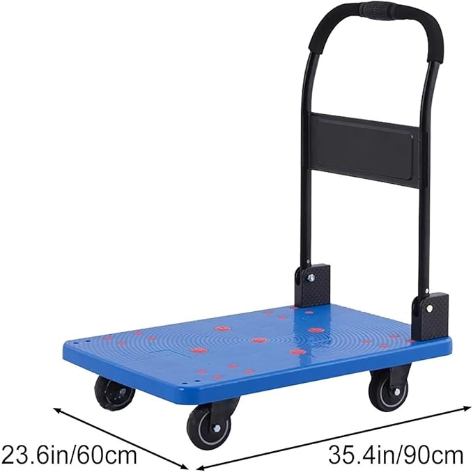 Heavy Duty Folding Hand Truck Cart Portable with 360° Swivel Wheels Ideal for Luggage & Warehouse Moving Blue Large Capacity Easy Transport