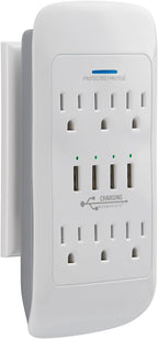 6 AC Outlets + 4 USB Ports Wall Tap Charging Station with Device Shelf