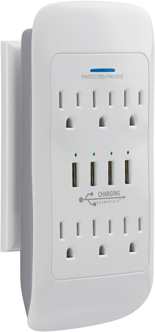 6 AC Outlets + 4 USB Ports Wall Tap Charging Station with Device Shelf