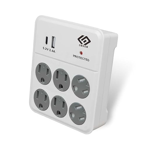 OSKOS 6 Outlets Wall Outlet with 2.4A USB Charger (1A1C), 1000J Surge Protector, Wall Tap, 15A/120V/1800W, Swivel Safety Cover, UL Listed