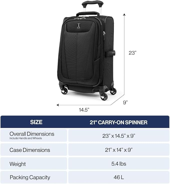 Travelpro Maxlite 5 Softside Expandable Luggage with 4 Spinner Wheels, Lightweight Suitcase, Men and Women, Forest Green, Carry-on 21-Inch