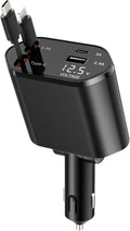 BERTHALESS for Dad Retractable Car Charger, 4 in 1 Fast Charging with USB-C & USB-A, Compatible with iPhone 17/16/15/14/13/12/11,Galaxy,Pixel,Samsung, Anniversary Birthday Gifts for Men Women,Black