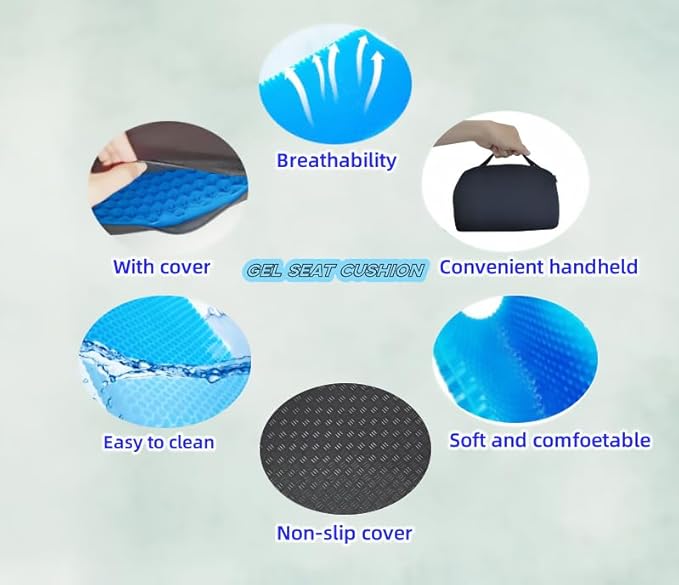 Gel Seat Cushion, Foldable Seat Cushion Comfortable Travel Seat Cushions Soft Breathable for Chair, Car, Plane Outdoor Activities, Stadium, Picnic, Hiking, Mountaineering Relief Sciatica Pain