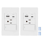 VBESTLIFE 2Pack Wall Outlet, 15A 3 Prong AC 10W USB Type C 2.1A Port, Single Control Switch, Wall Receptacle Outlet and Light Switch (US Plug)
