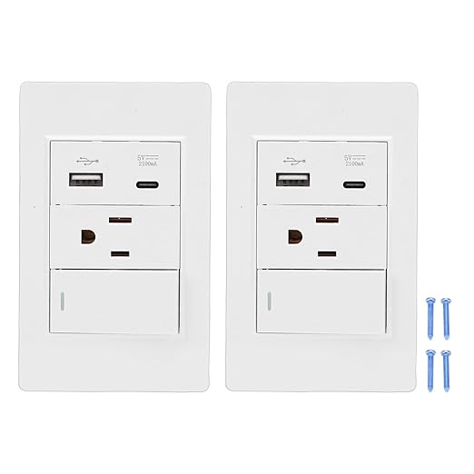 VBESTLIFE 2Pack Wall Outlet, 15A 3 Prong AC 10W USB Type C 2.1A Port, Single Control Switch, Wall Receptacle Outlet and Light Switch (US Plug)