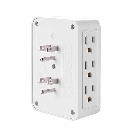 6 Outlet Wall Adapter, UL Listed 3-Prong Grounded Outlet to The Side, Wall Plug Side Access Adapter, 6 Way Outlet Extender Tap, White (1)