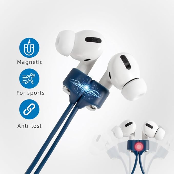 Magnetic Anti-Lost Straps for AirPods,4 Pack Ultra Strong Magnetic AirPod Strap Anti-Lost Neck Rope Cord,Soft Silicone Sports Lanyard Compatible with AirPods 1&2/ Pro /2nd/3rd (Black+White+Red+Blue)