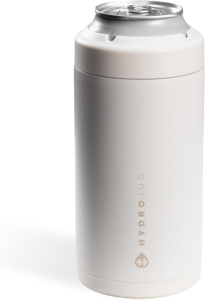 HydroJug Standard Can Cooler - 2-in-1 Insulated Can Cooler Cup - Stainless Steel Can Holder with Non-Slip Rubber Base - Screw-Top Lid - Dishwasher Safe - 16oz, Linen
