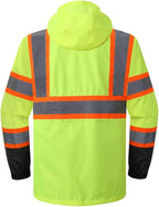 JKSafety Hi-Vis Reflective Safety Rain Jacket for Men Women Waterproof Rain Gears for Farming Fishing Work HV Rain Jacket with Inner Mesh Lining and Pockets (117A-YBlk L)