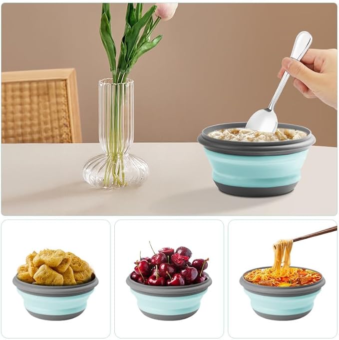 flintronic 3Pcs Collapsible Camping Bowl Sets, Portable Silicone Bowl with Lid, Folding Bowl, Portable Salad Bowl, Folding Lunch Box for Camping, Kitchen, Hiking