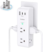 Surge Protector Outlet Extender with Rotating Plug, 6 AC Multi Plug Outlet with 3 USB Ports (2 USB C), 1800 Joules, 3-Sided Swivel Power Strip with Spaced Outlet Splitter for Home, Office, Dorm, White