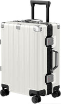 Krute Carry On Luggage 20 inch Aluminum Frame Luggage with Spinner Wheels Hardshell No Zipper PC+ABS TSA Lock Zipperless Suitcases White