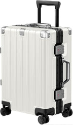 Krute Carry On Luggage 20 inch Aluminum Frame Luggage with Spinner Wheels Hardshell No Zipper PC+ABS TSA Lock Zipperless Suitcases White