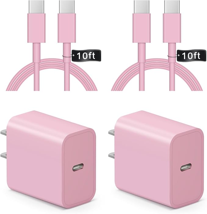 iPhone 17 16 15 Charger Fast Charging 10FT - 20W USB C Charger Block with 10FT Type C to C Cable Compatible with iPhone 17/17 Pro/17 Pro Max/Air/16/16e/15, iPad Pro, iPad Air (Pink)