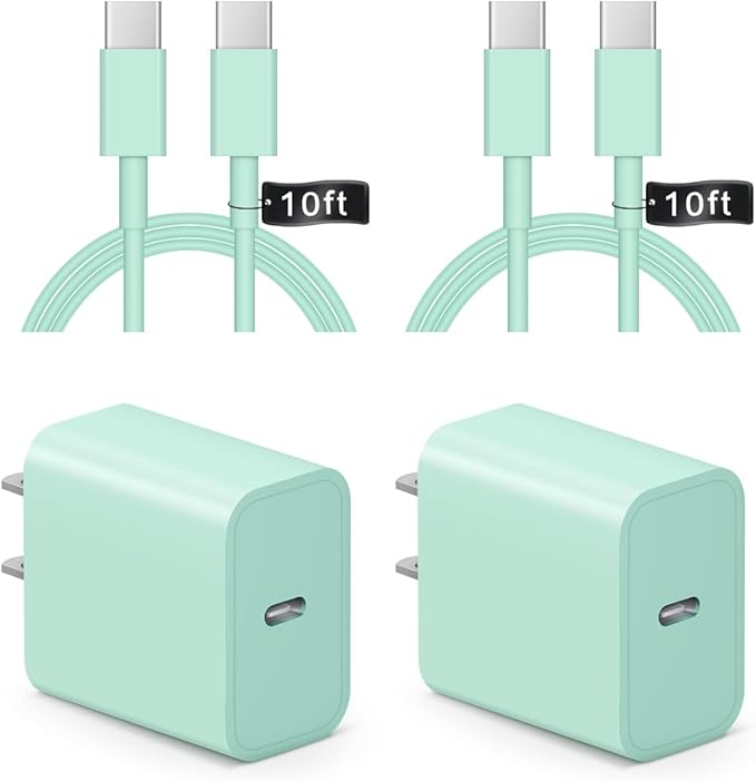iPhone 17 16 15 Charger Fast Charging 10FT - 20W USB C Charger Block with 10FT Type C to C Cable Compatible with iPhone 17/17 Pro/17 Pro Max/Air/16/16e/15, iPad Pro, iPad Air (Green)