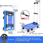 Push Cart Folding Platform Truck Plastic Push Cart Heavy Duty Portable Trolley with Retractable Assis for Luggage Travel Moving Office Platform Hand Truck (Middle Blue)