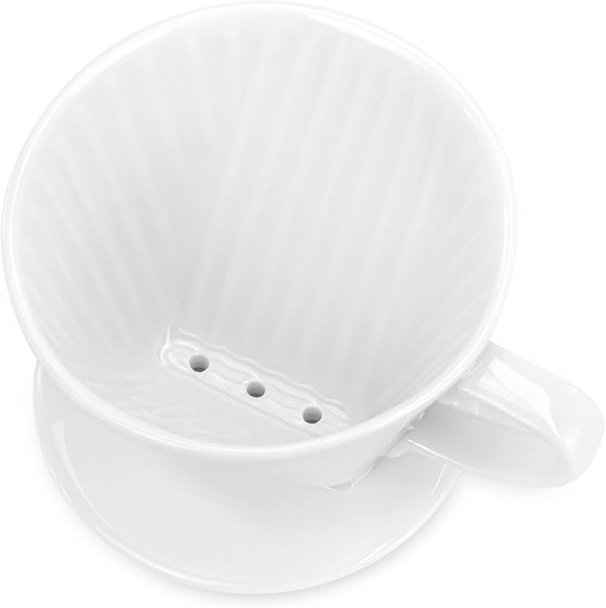 Pour Over Ceramic - Coffee Dripper Ceramic Coffee Maker with 3 Holes Flat Bottom, Porcelain Slow Filter Cone for Travel, Camping, Office, Home, Coffee Maker Brew, White
