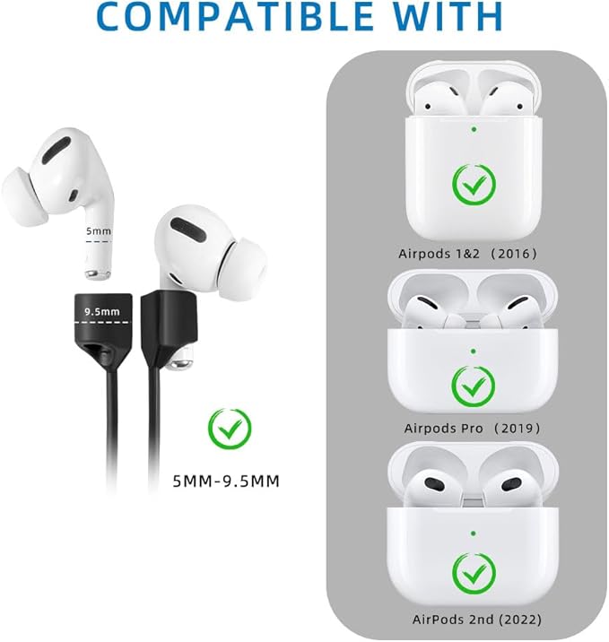 Magnetic Anti-Lost Straps for AirPods,4 Pack Ultra Strong Magnetic AirPods Strap Anti-Lost Neck Rope Cord,Soft Silicone Sports Lanyard Compatible with AirPods 1&2/ Pro /2nd/3rd (2Black+2White)