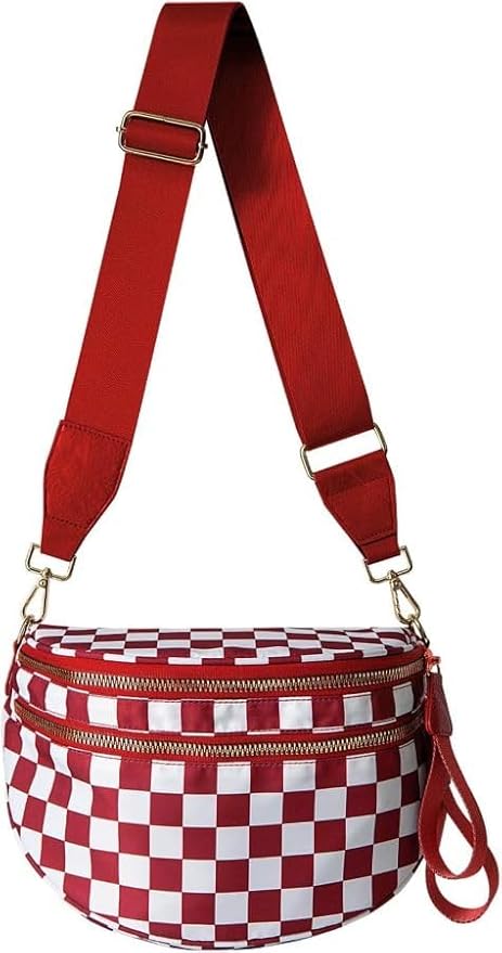 Black and White Checkered Crossbody Bag Bum Bag for Women,Spacious Checkered Purse Fanny Packs Belt Bag
