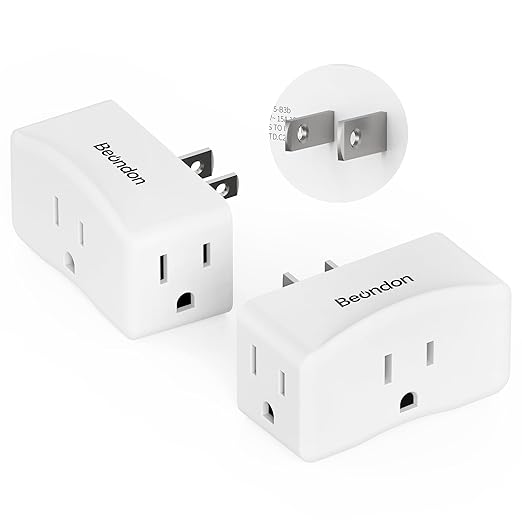 2 Pack 2-to-3 Prong Outlet Adapter, BEONDON 3-Sided Wall Plug Extender with 3 AC Sockets - Non-Grounded Expander for Old House, Office, Kitchen, Bathroom & Travel, White