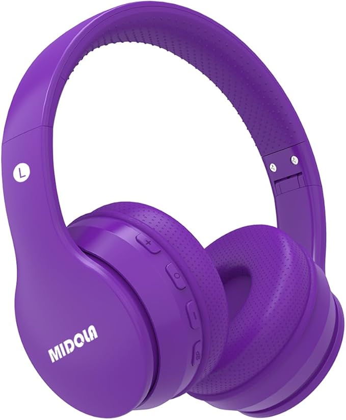 MIDOLA Kids Bluetooth Headphones 68H Play Time,Volume Limit 85/94dB, Foldable Lightweight Wireless Over-Ear Headphone for Kid Toddler Child Pad Tablet,Headsets with Built-in Mic Purple