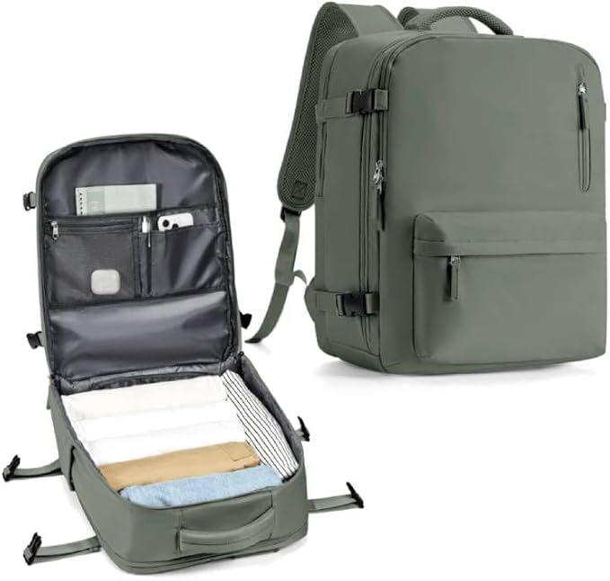 WONHOX Large Travel Backpack Women,Carry On Backpack Flight Approved 18x14x8 inches Bag Spirit Airlines Personal ltem,College Sports Hiking Rucksack Laptop Blackpack mochila de viaje,Green