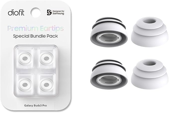 Premium Multi-Flange Eartips for Galaxy Buds3 Pro (White, Large) – Always Fits, Never Slips