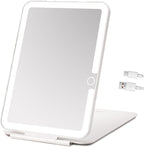 Travel Mirror with Light,7x5 inch Rechargeable Portable Lighted Makeup Mirror,3 Color Lighting Adjust Brightness,Tabletop Folding LED Compact Mirror