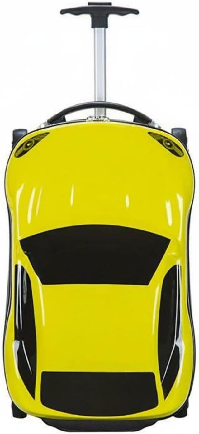 Kids Car Shaped Luggage Telescopic Handle Child's Sit on Suitcase Lightweight 3D Cartoon Car Suitcase for Young Children, Vacation, Airport, Yellow