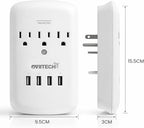 Oviitech Multi Outlet Wall Mount Adapter Surge Protector with 4 (4.2 AMP) USB Charging Ports,3 Outlet Extender Socket Plugs,White,ETL Certified.