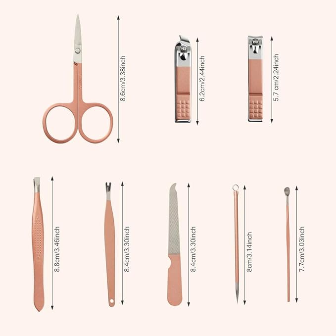 Manicure Set, 8 In 1 Stainless Steel Professional Pedicure Kit Nail Scissors Grooming Kit with Pink Leather Travel Case Pink
