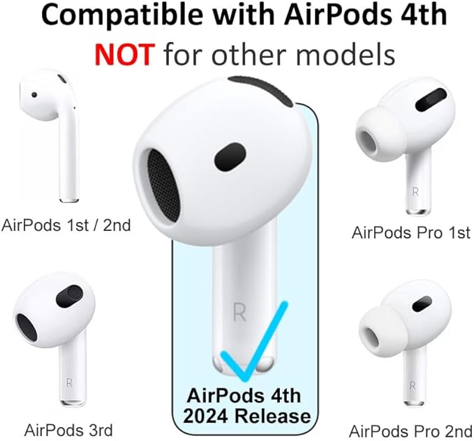 A-Focus Anti-Slip Set for AirPods 4 Silicone Adjustable Ear Hook Ergonomic Design Wings Wingtip Ear Hooks Tips Strap Sport Earbuds Accessories Eartip Compatible with AirPods 4th Black