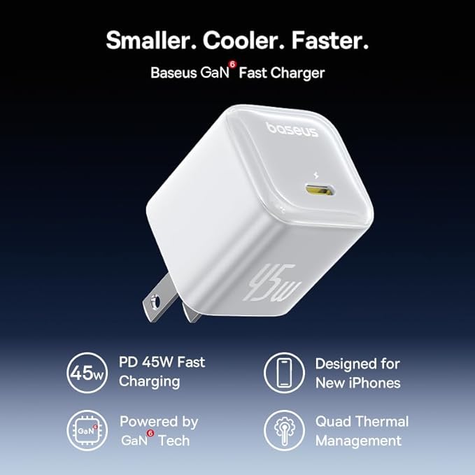 Baseus 45W 2 Pack PPS Fast Charger Type C with USB-C Cable, Bundle with 20000mAh Compact Portable Charger 45W, CCC Certified Power Bank Built-in USB-C Cables