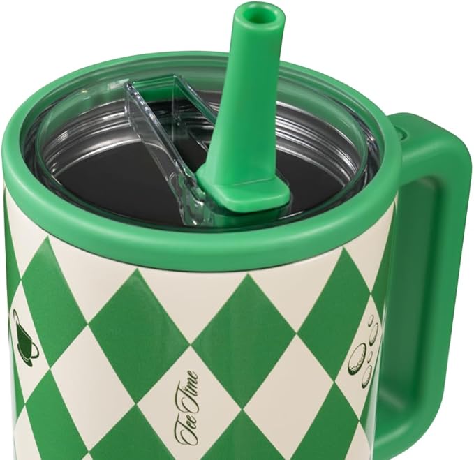HydroJug Traveler - 40 oz Water Bottle with Handle & Flip Straw - Fits in Cup Holder, Leak Resistant Tumbler-Reusable Insulated Stainless Steel & Rubber Base - Gifts for Women & Men, Tee Time