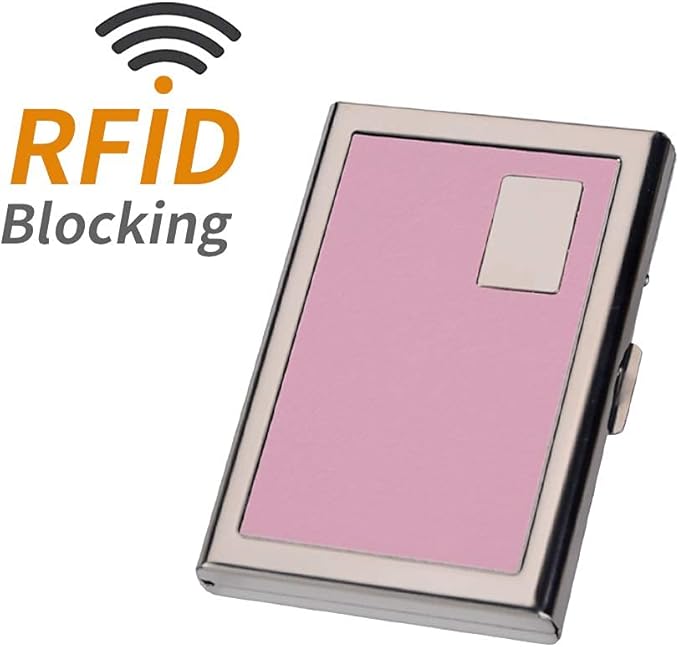 EASTNIGHTS RFID Credit Card Holder Metal Wallet Stainless Steel and Pu Leather Credit Card Protector Case (pink)