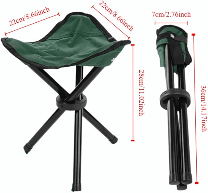 Folding Camping Stool with Carry Strap - Portable Tripod Lightweight 3-Leg Collapsible Chair for Outdoor Hiking, Fishing, Picnic & Travel(Green)